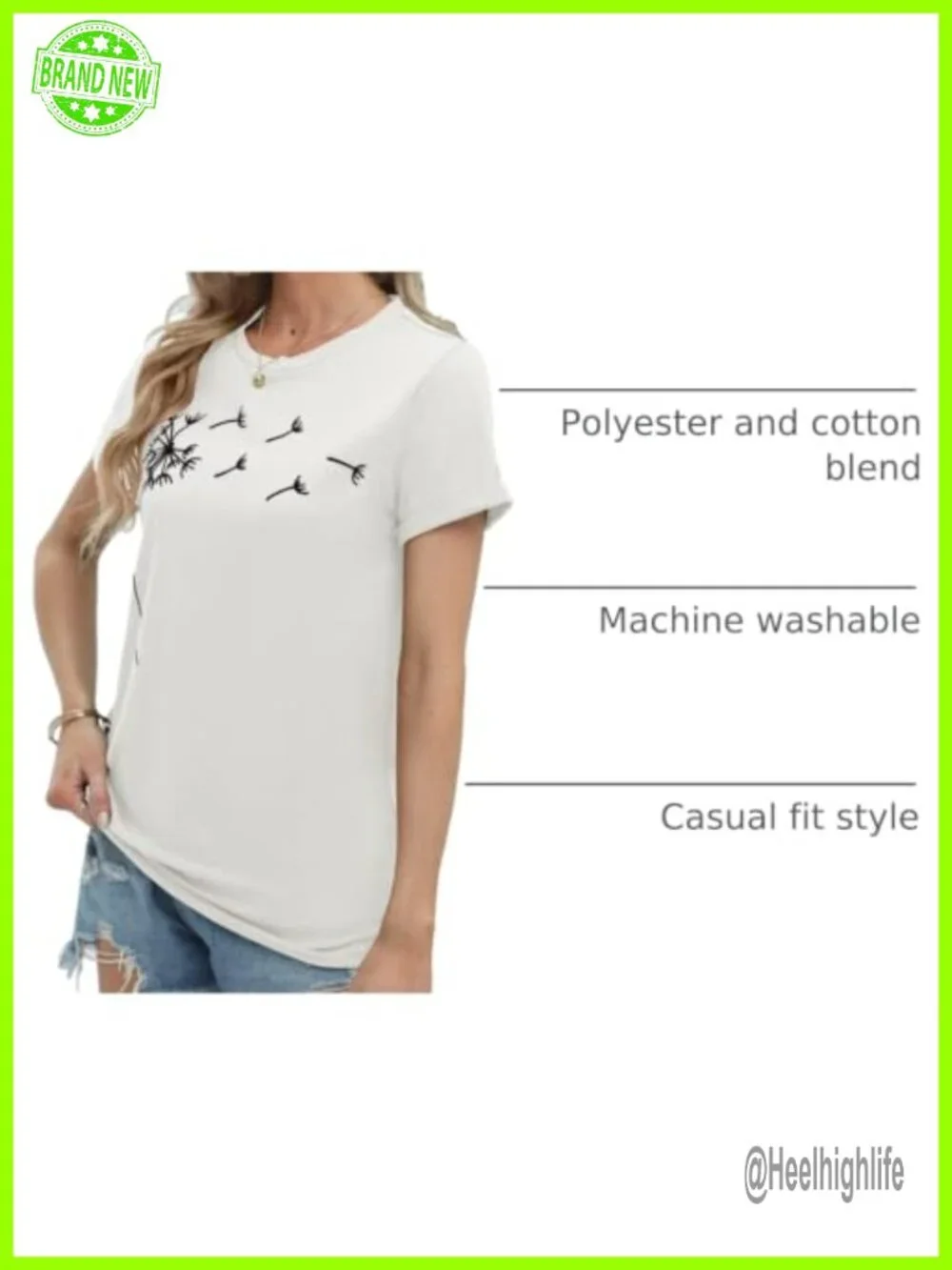 Dandelion Print Graphic Short Sleeve Summer Tee Top Casual T-Shirt